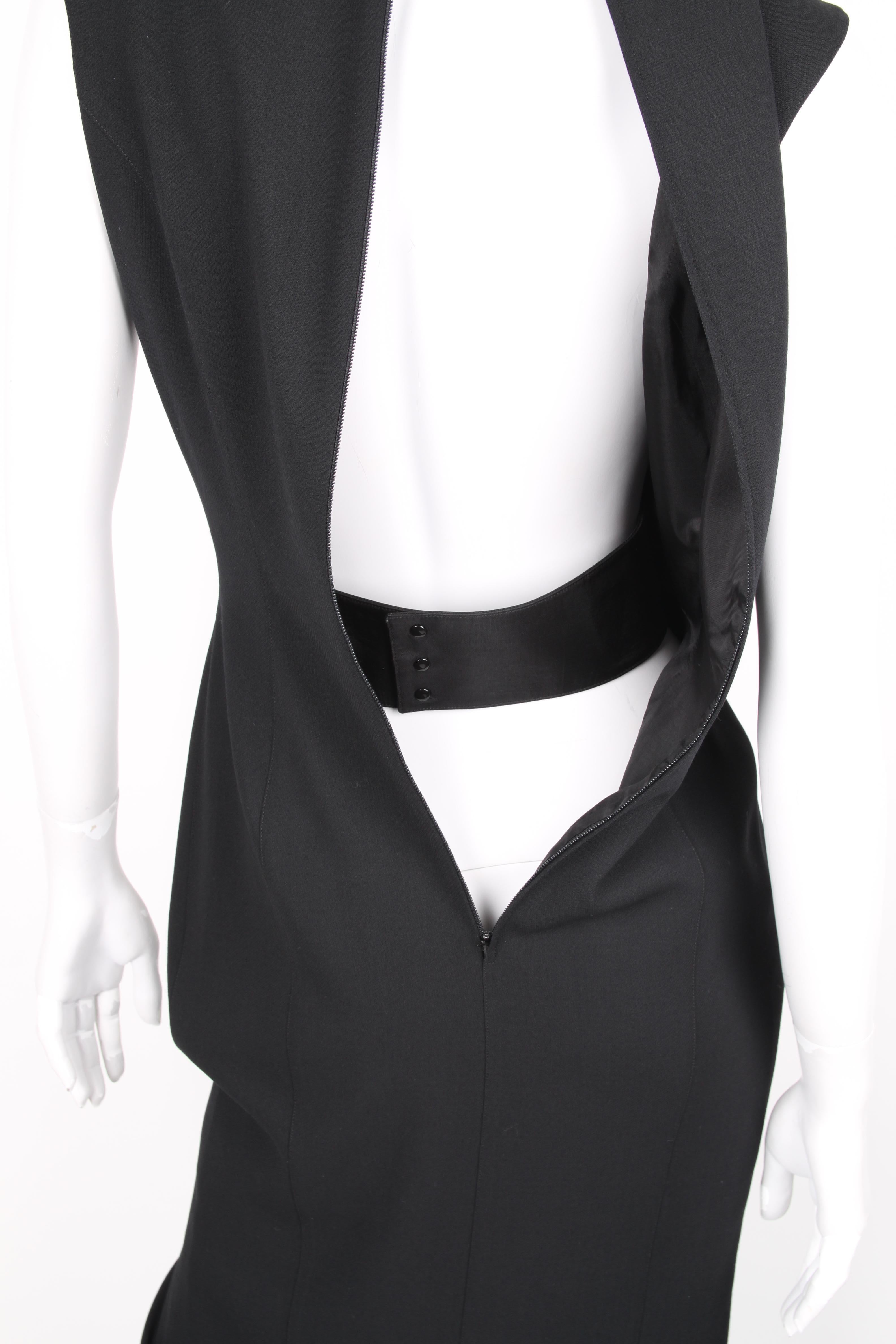 Thierry Mugler Fall/Winter 1992 Black High-Neckline Sleeveless Belted Dress For Sale 3