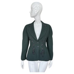 Thierry Mugler Forest Green Bouclé Wool Lace Up Blazer M