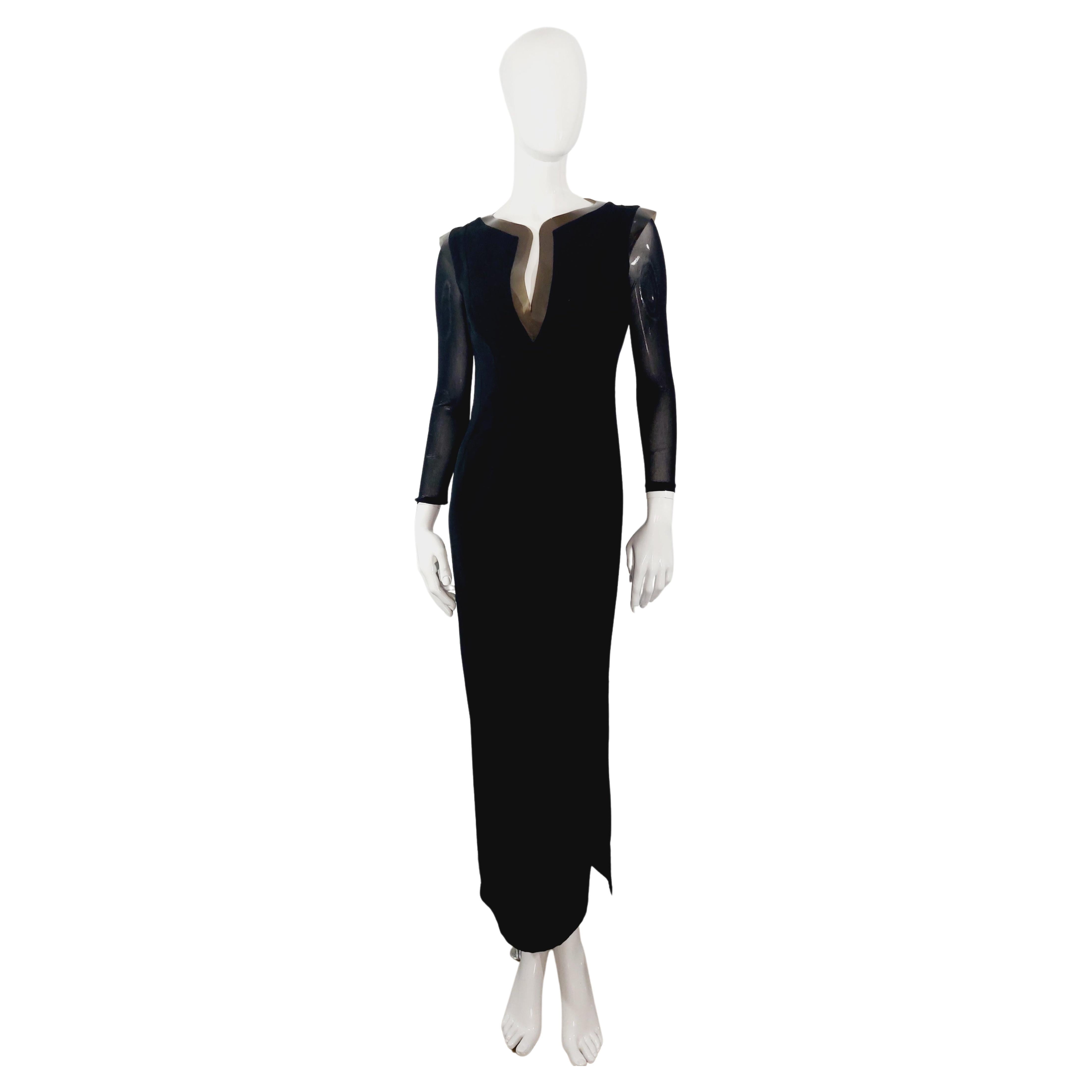 Thierry Mugler Formal Elegant Dress Rubber Tire Mesh Transparent Gown Cocktail Maxi Dress

Mesh/trasparent Sleeves!
Very good condition, exept there is 1 cm tear at the end of the V neckline.
Barely visible, please check the photos!

Best fit:
