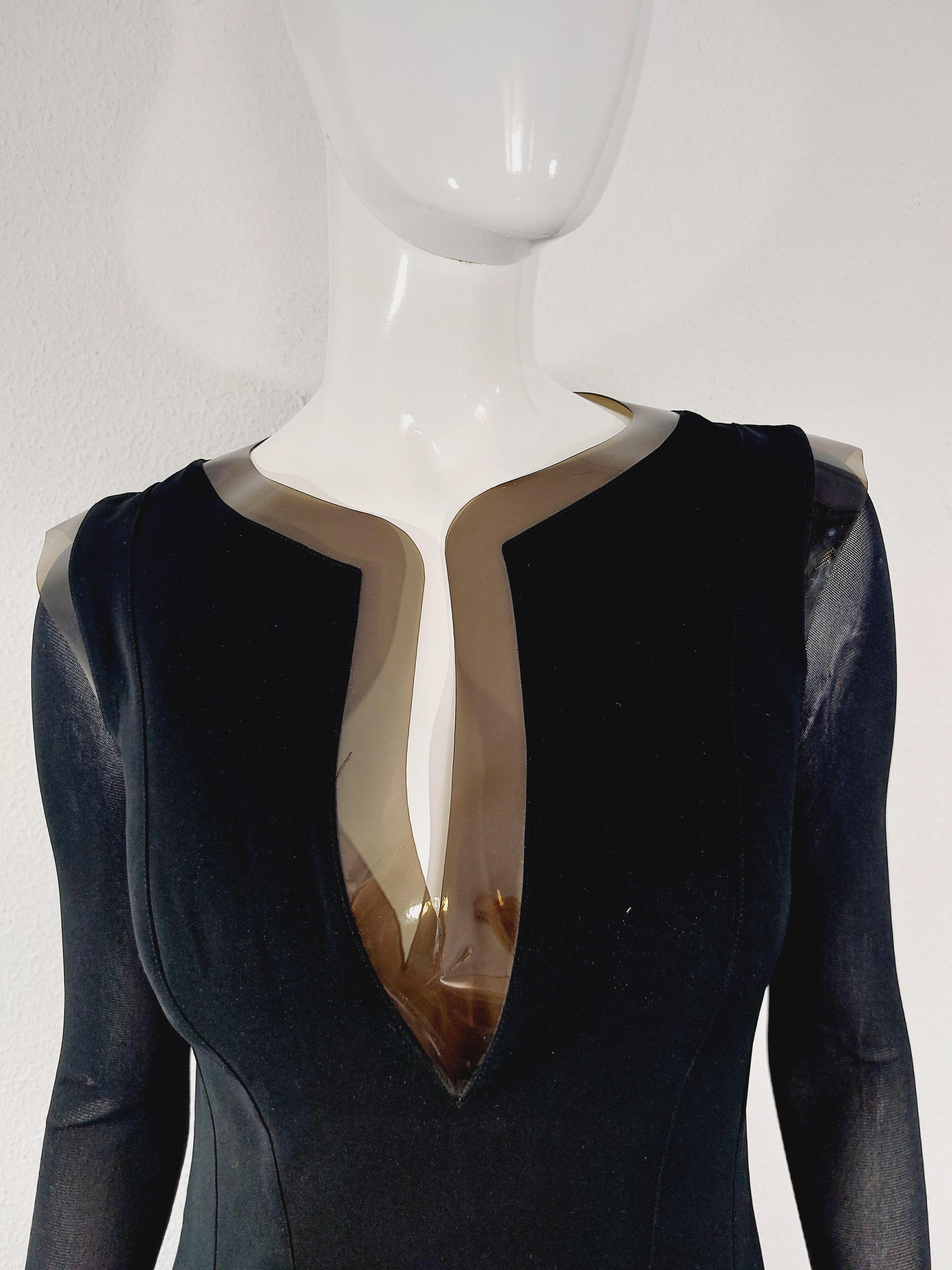 Thierry Mugler Formal Elegant Rubber Tire Mesh Transparent Gown Cocktail Dress In Excellent Condition In PARIS, FR