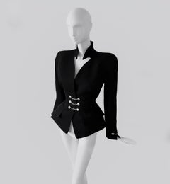 Thierry Mugler FW 1990 Sculptural Dramatic Silhouette Jacket Black Metal Chain