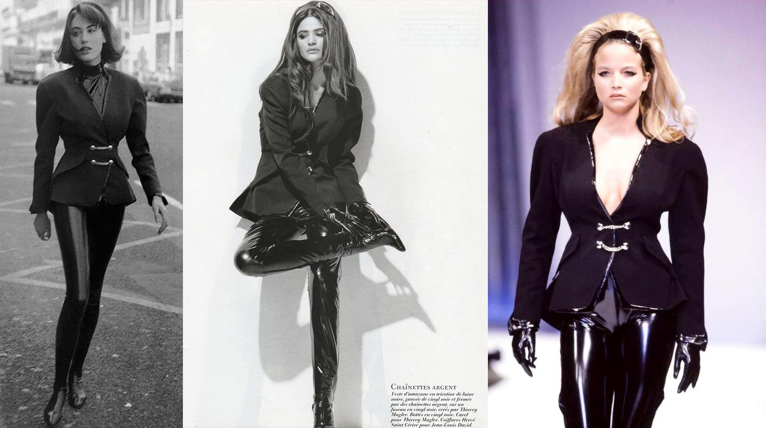 Thierry Mugler FW 1990 Sculptural Dramatic Silhouette Jacket Black Metal Chain For Sale 5
