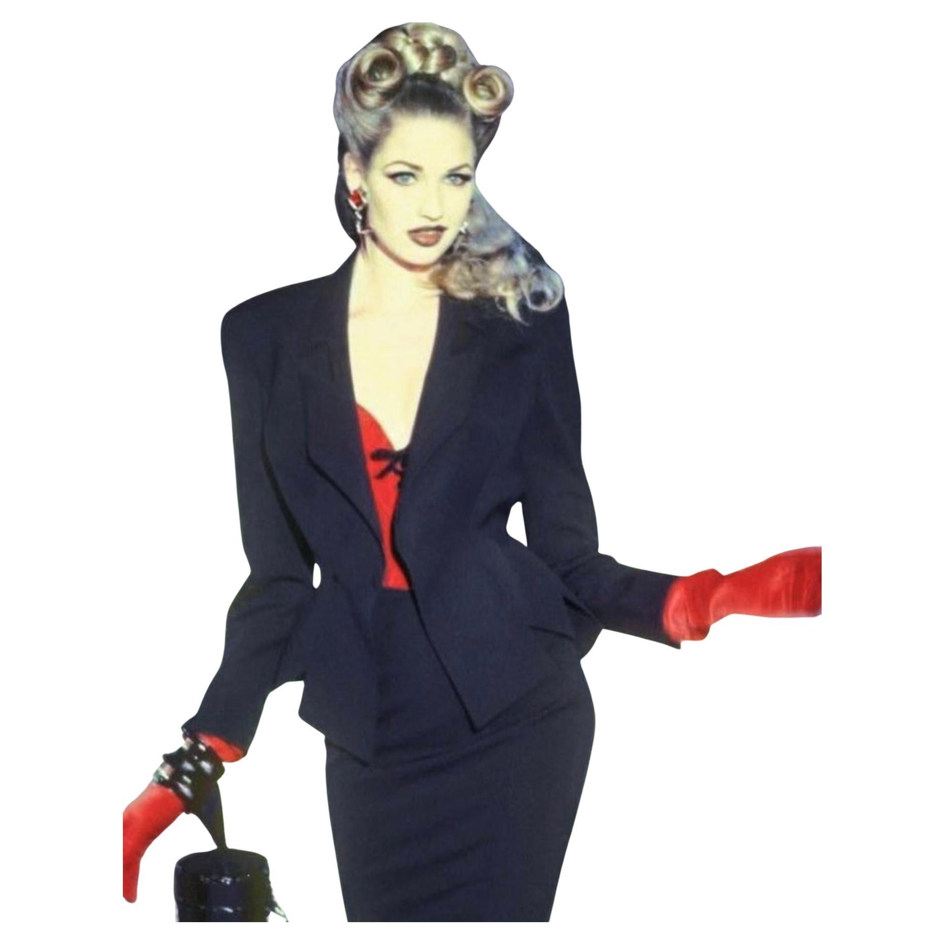 Giacca Thierry Mugler FW 1992 nera con ritaglio drammatico a zig zag