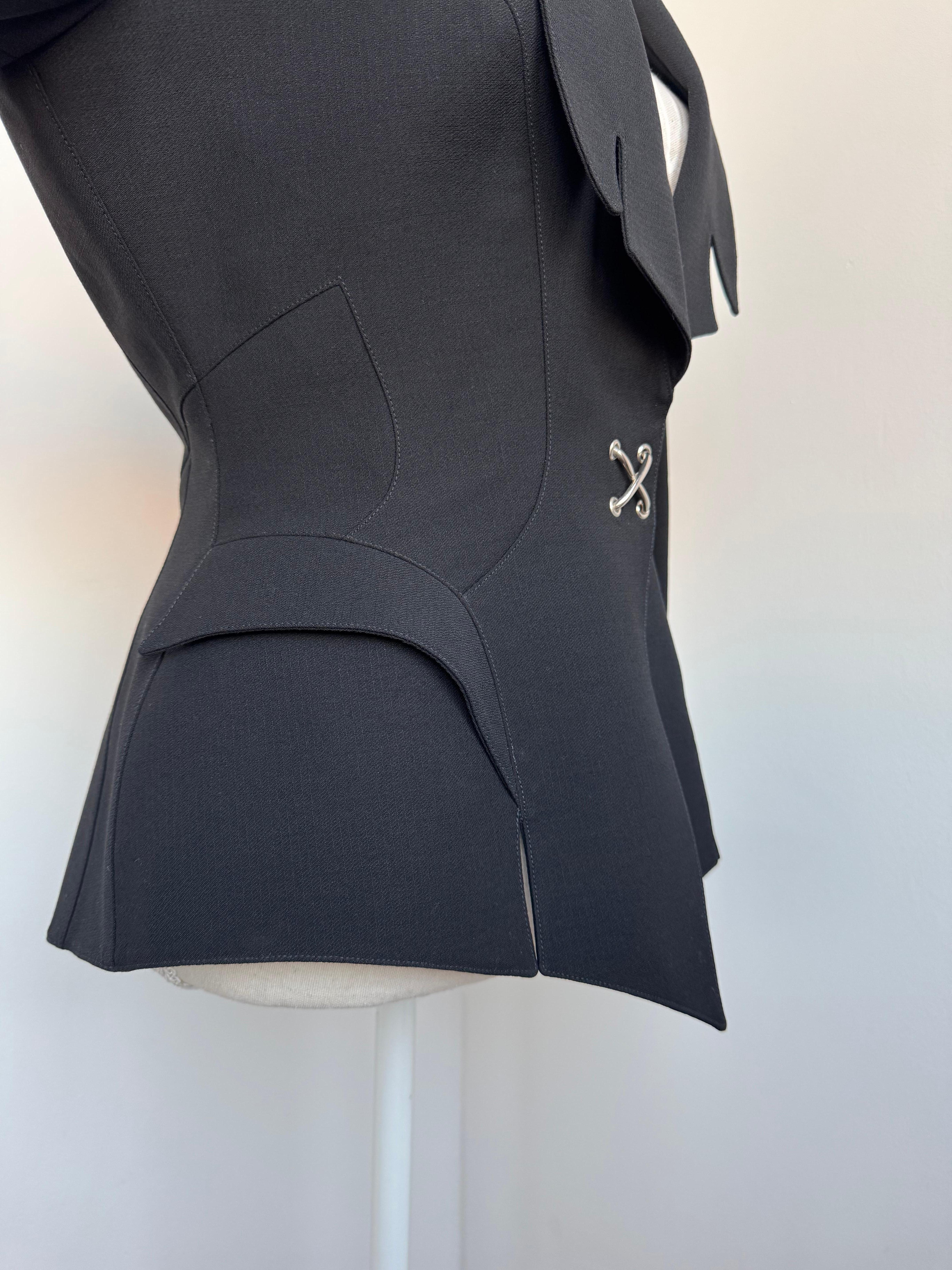 Thierry Mugler FW 1992 Schwarz Laufsteg Jacke Chrom Details Damen im Angebot