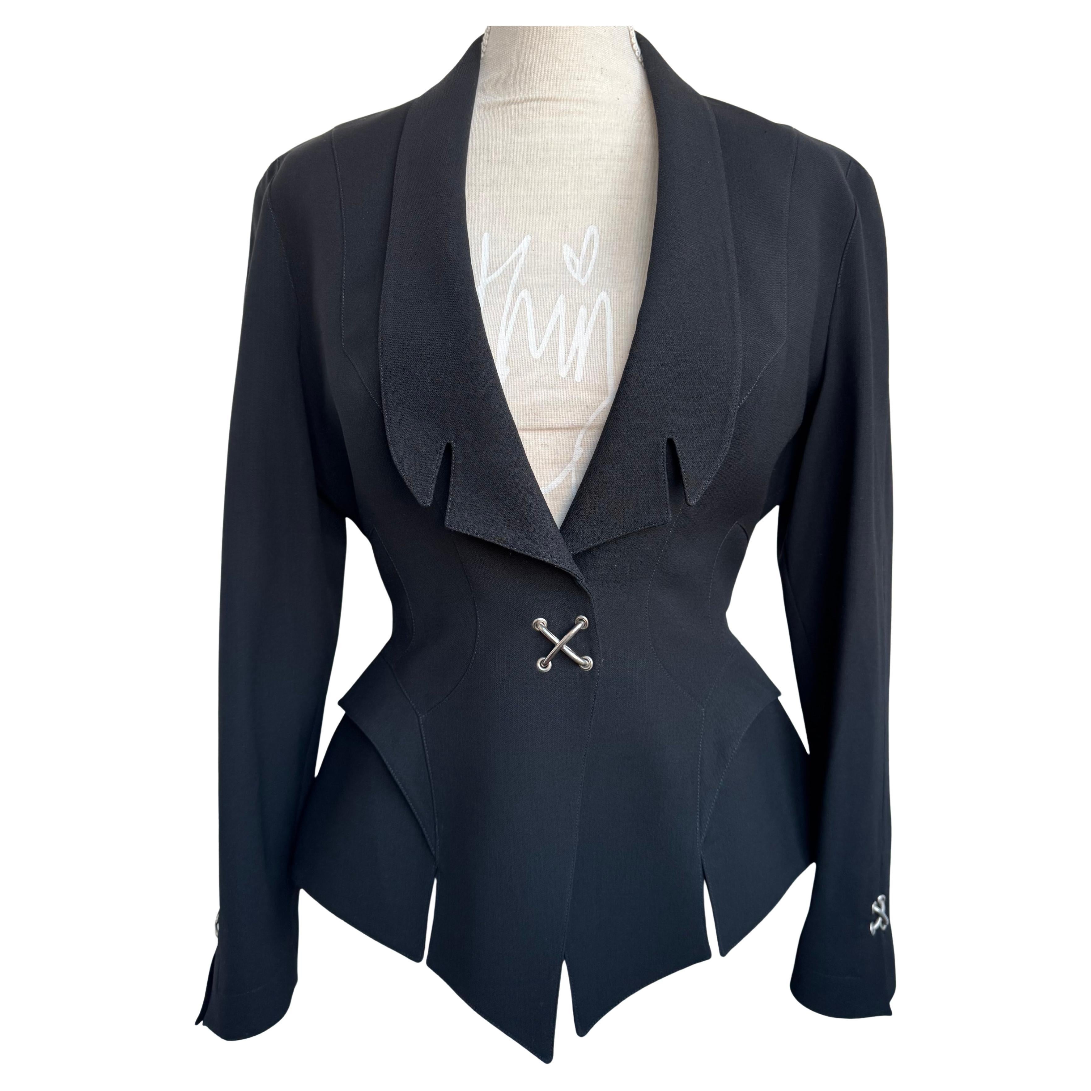 Thierry Mugler FW 1992 Black Runway Jacket Chrome Details