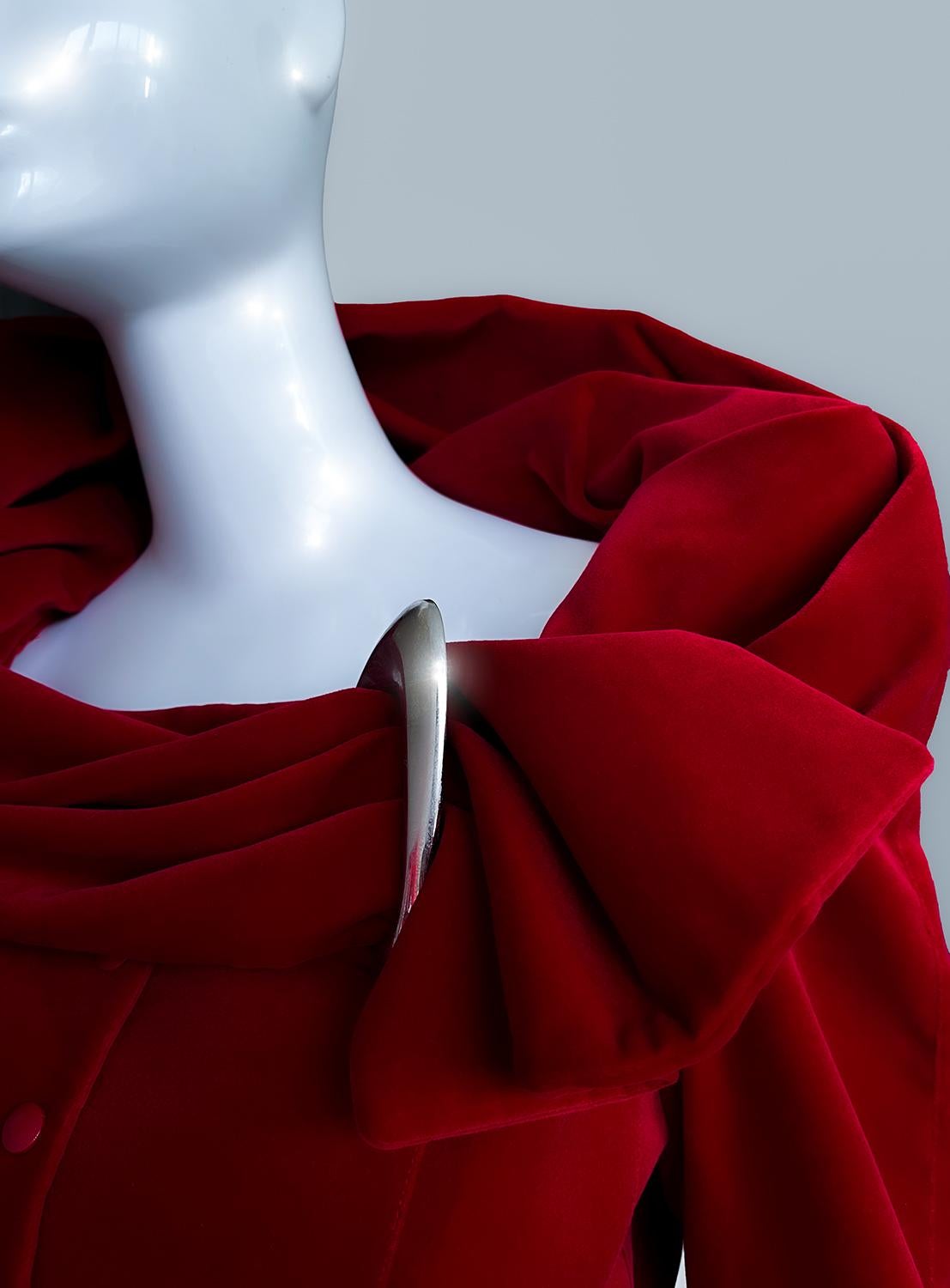 Thierry Mugler FW 1992 Stunning Red Velvet Sculptural Ensemble 1