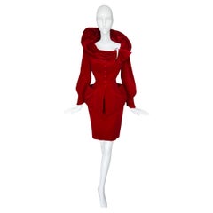 Thierry Mugler FW 1992 Stunning Red Velvet Sculptural Ensemble