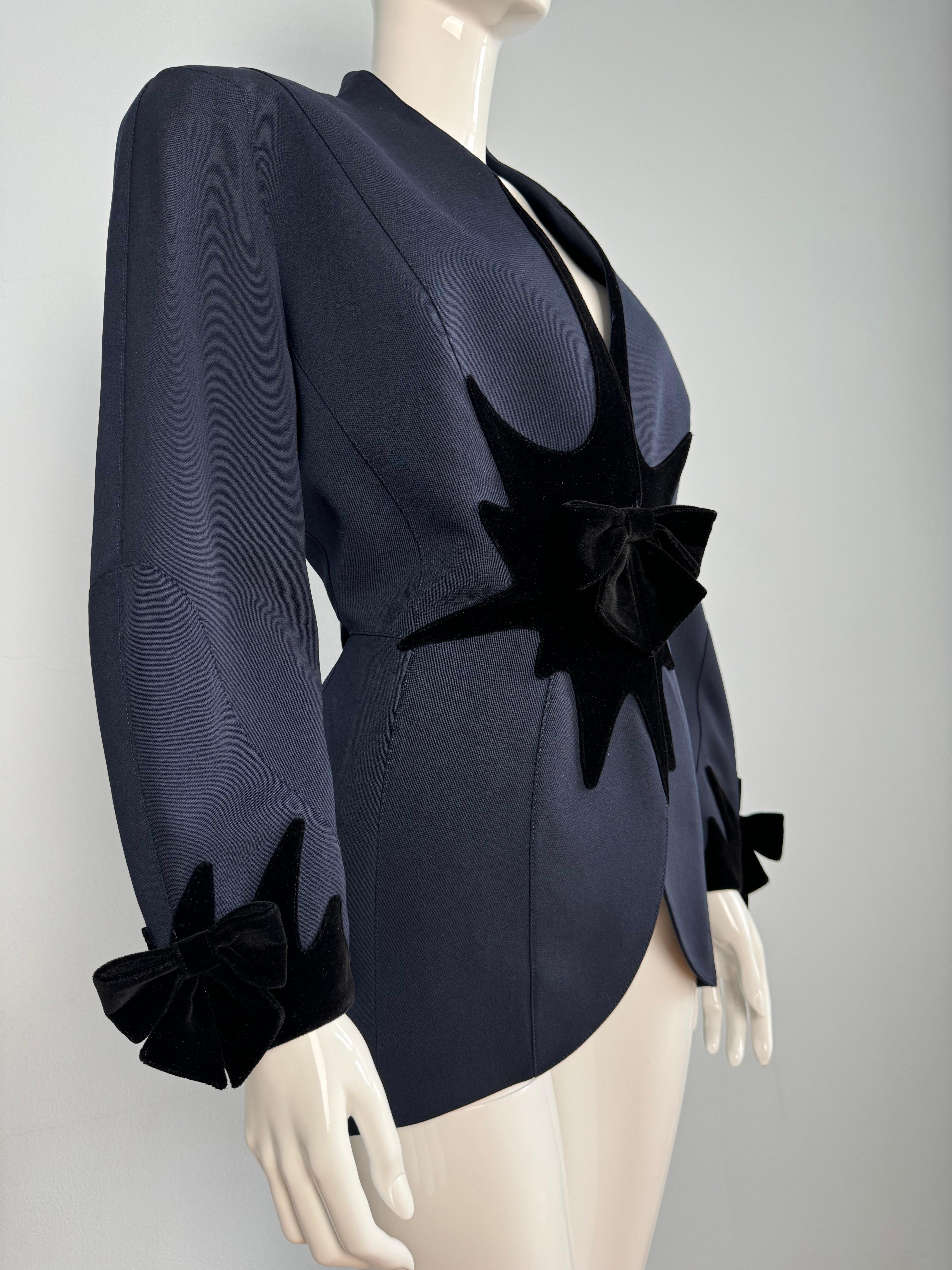 Chaqueta de terciopelo con aplique Thierry Mugler FW 1994 Negro en venta