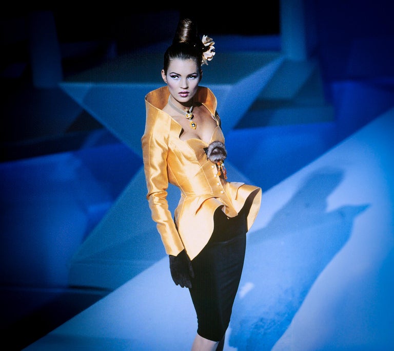 Thierry Mugler FW 1995 Gold Silk Runway Jacket seen on Kate