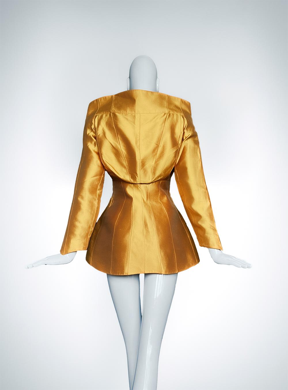 Thierry Mugler FW 1995 Gold Silk Runway Jacket seen on Kate Moss For Sale 6