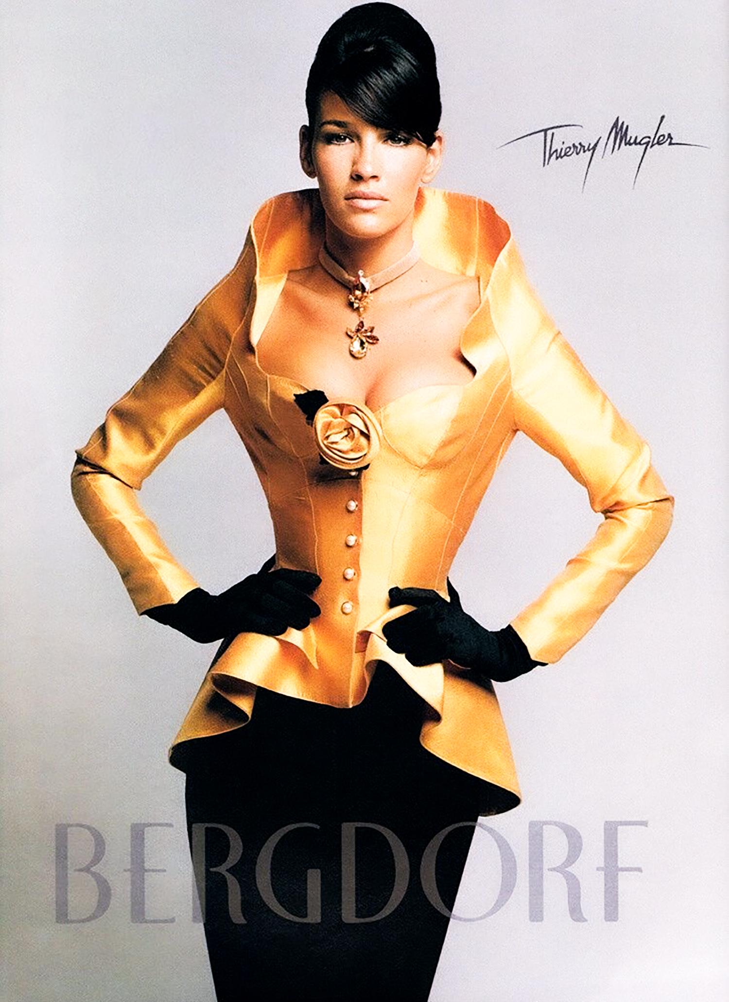 Thierry Mugler FW 1995 Gold Silk Runway Jacket seen on Kate Moss For Sale 4