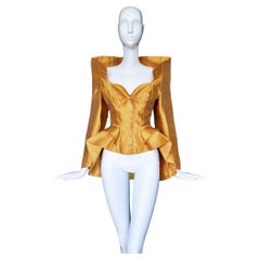 Thierry Mugler FW 1995 Gold Silk Runway Jacket seen on Kate Moss