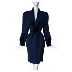 Thierry Mugler FW 1995 Sculptural Ensemble Blue & Black Velvet
