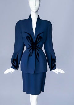 Thierry Mugler FW 1995 Sculptural Ensemble Blue & Black Velvet