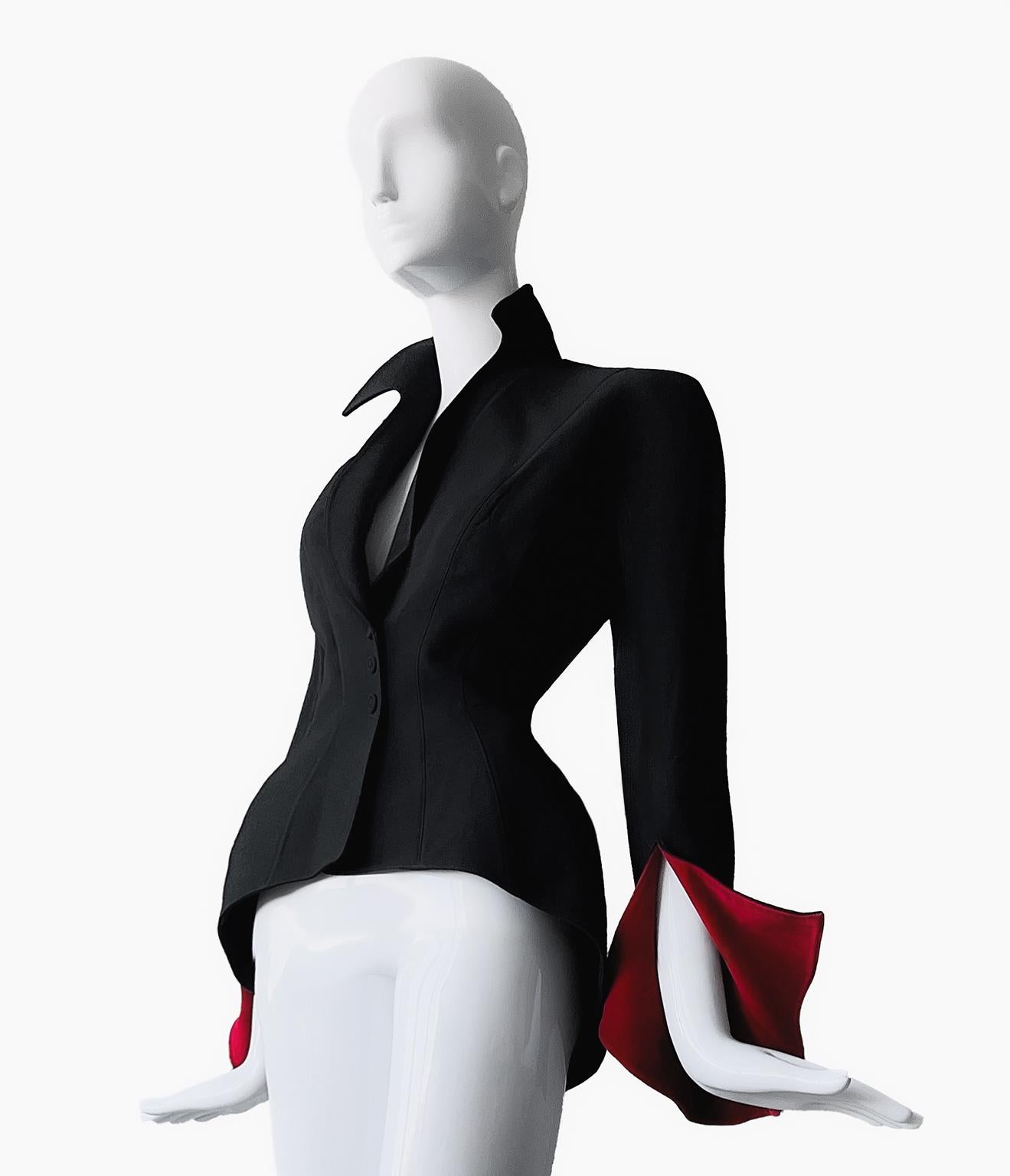 Thierry Mugler FW 1997 Black Jacket with Dramatic Red Velvet