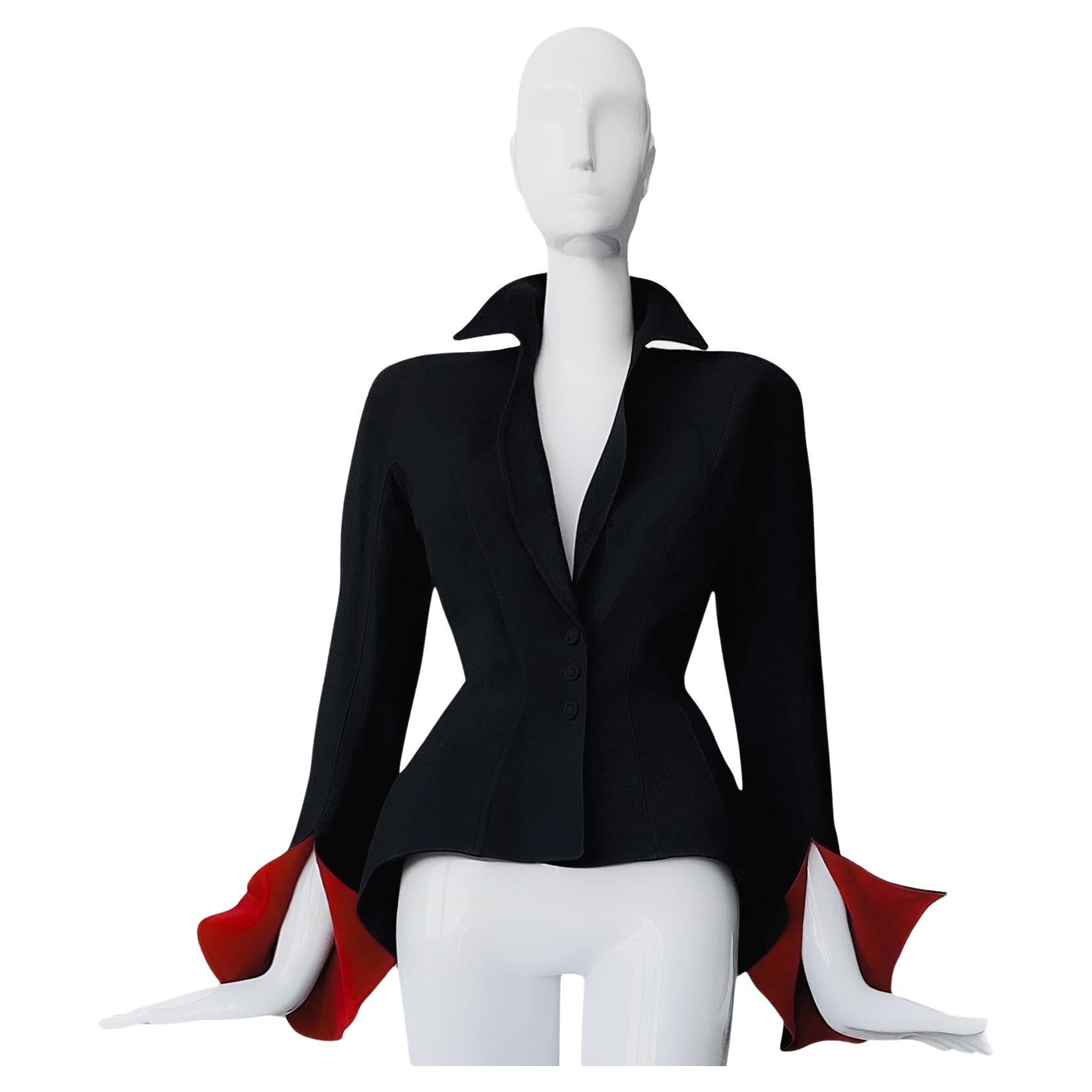 Thierry Mugler FW 1997 Black Jacket with Dramatic Red Velvet