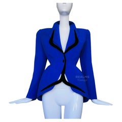 Vintage Thierry Mugler FW 1998 Blue Jacket with Dramatic Black Velvet Details