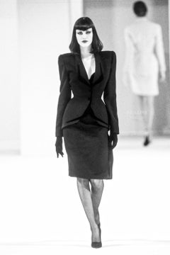 Thierry Mugler FW 1998 Blue Jacket with Dramatic Black Velvet Details