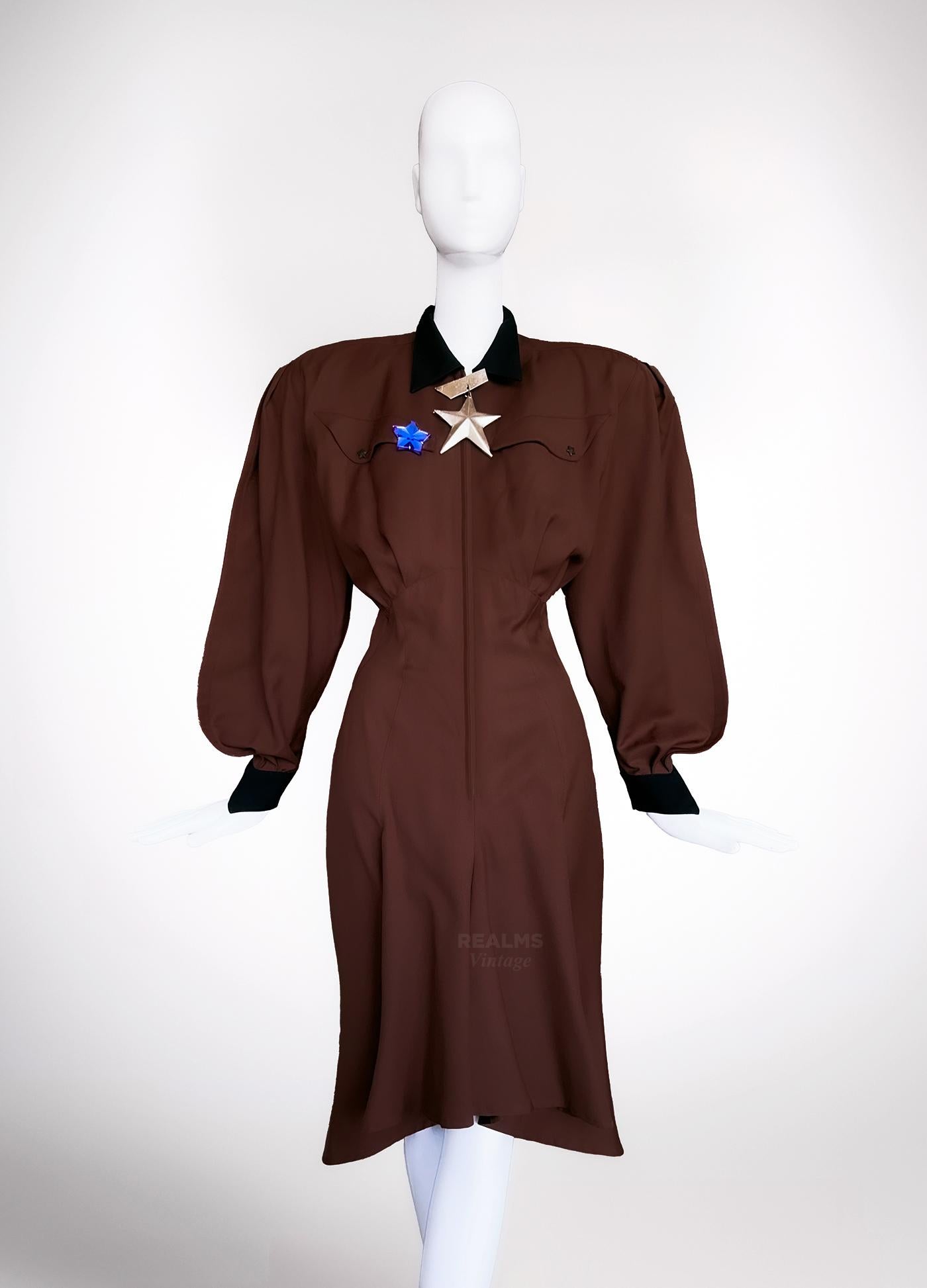 Thierry Mugler H/W 1987 Archivalisches dramatisches Kleid aus Wolle  im Angebot 8