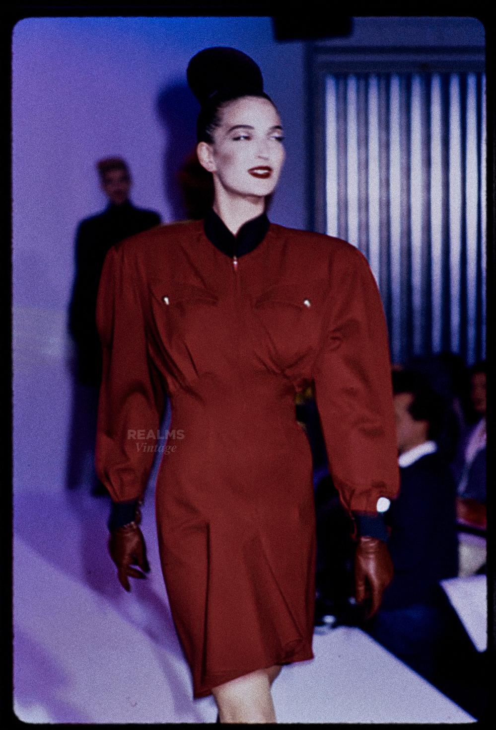 Museum worthy piece of Fashion History

Thierry Mugler FW1986 Collection, documented on the iconic Runway Show. 
The famous ‘Les Milteuses’ dresses.
Extraordinairy construction of the one and only virtuoso Manfed Thierry Mugler. Hyper feminine