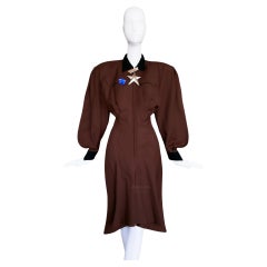 Thierry Mugler FW1987 Archival Dramatic Wool Dress 