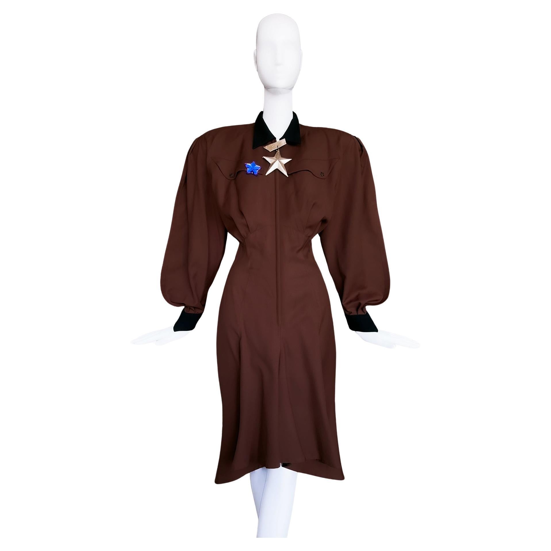 Thierry Mugler FW1987 Archival Dramatic Wool Dress For Sale