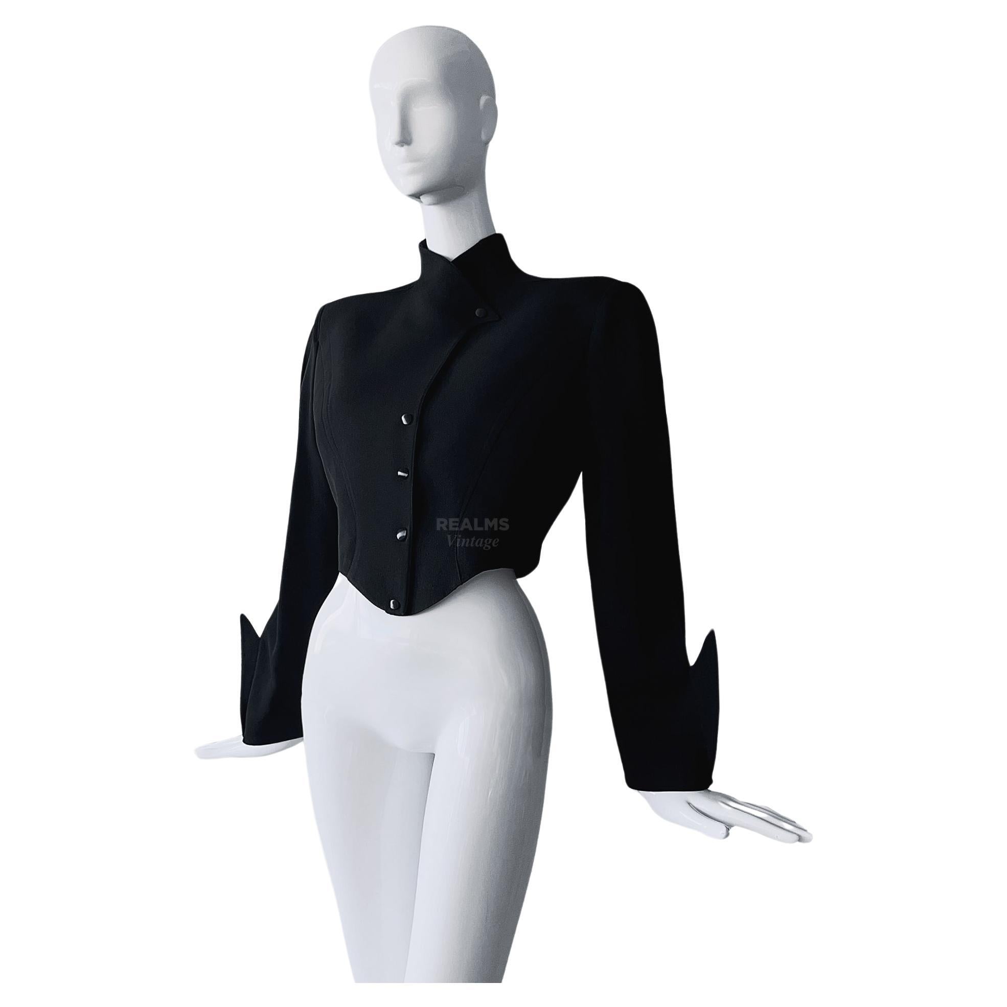 Thierry Mugler FW1988/89 Rare Black Cropped Jacket Shark Fin For Sale