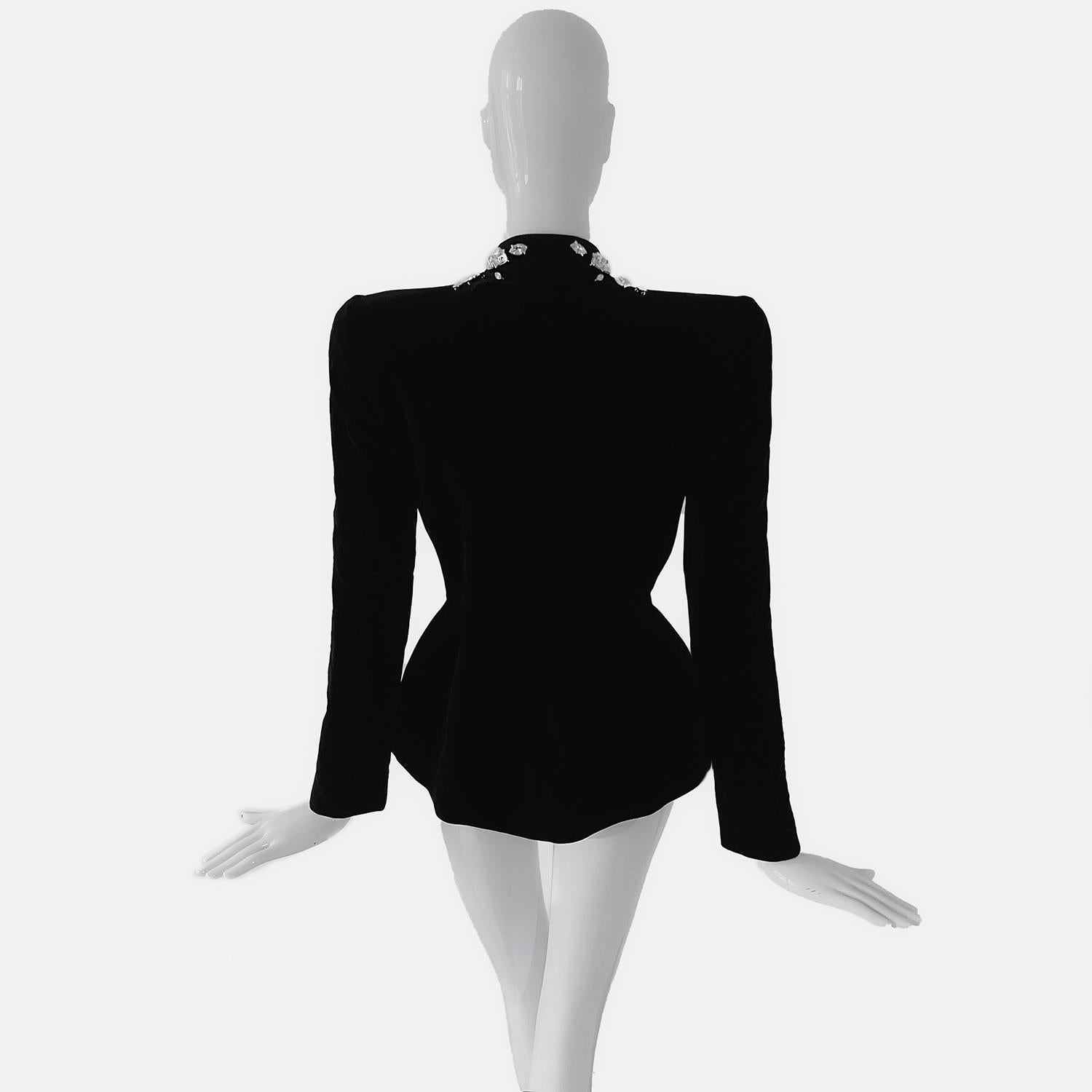 Thierry Mugler GLAM Jacket Crystal Black Velvet Rhinestone FW 1985  For Sale 4