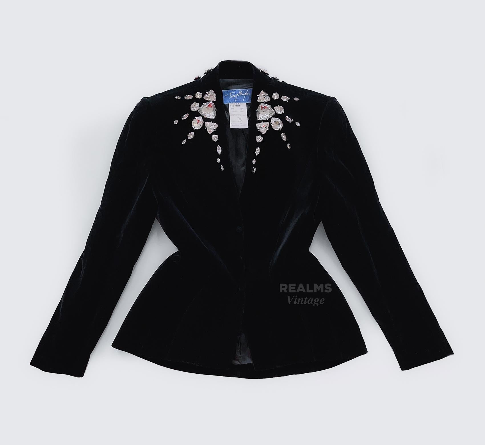Thierry Mugler GLAM Jacket Crystal Black Velvet Rhinestone FW 1985  For Sale 3