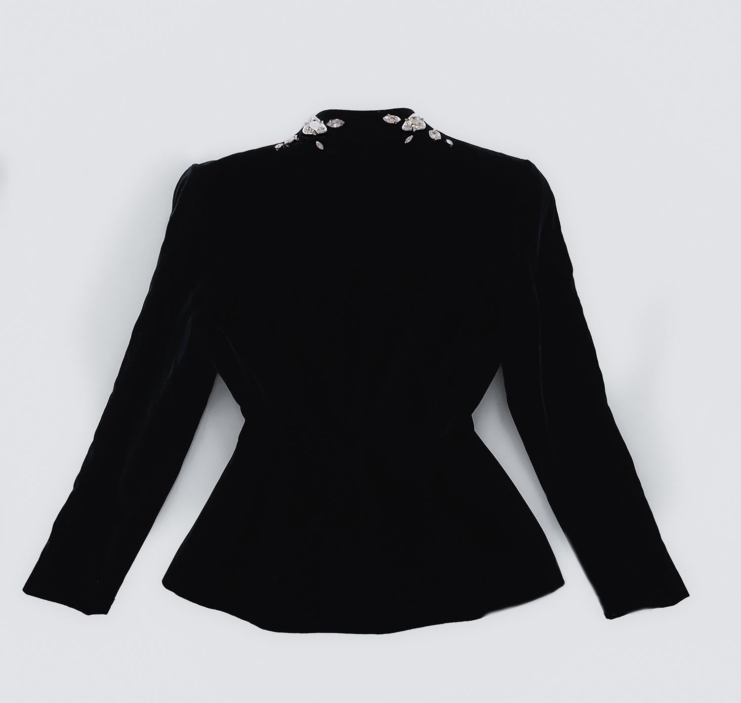 Thierry Mugler GLAM Jacket Crystal Black Velvet Rhinestone FW 1985  For Sale 6