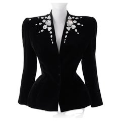Thierry Mugler GLAM Jacket Crystal Black Velvet Rhinestone FW 1985