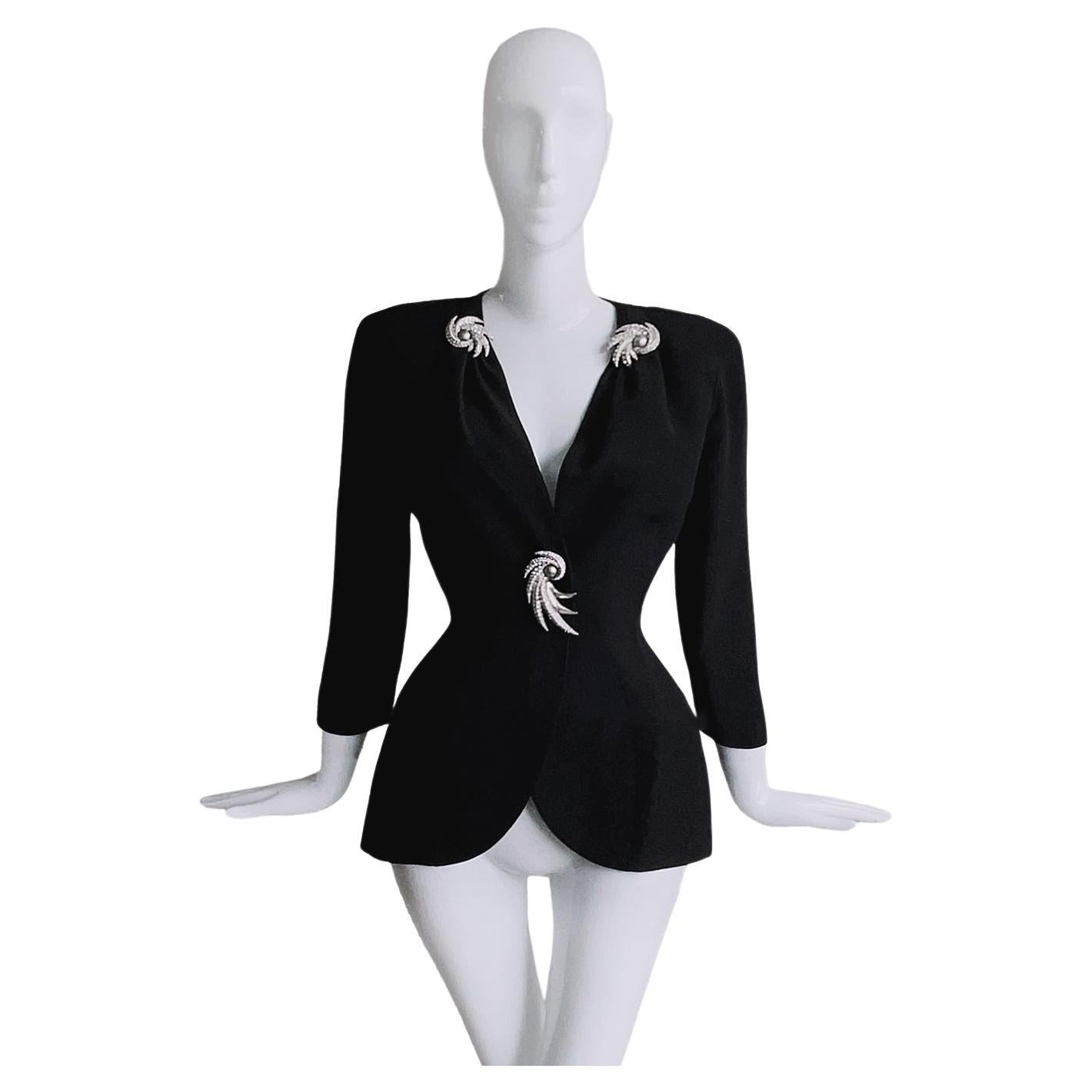 Thierry Mugler Glam Jacket Shooting Star Crystal Glam Black Dramatic Sculptural For Sale