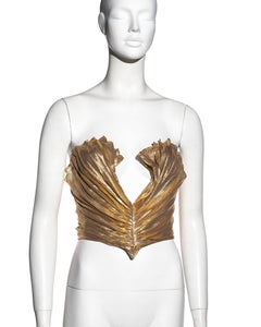 Thierry Mugler gold silk pleated strapless corset, ss 1985