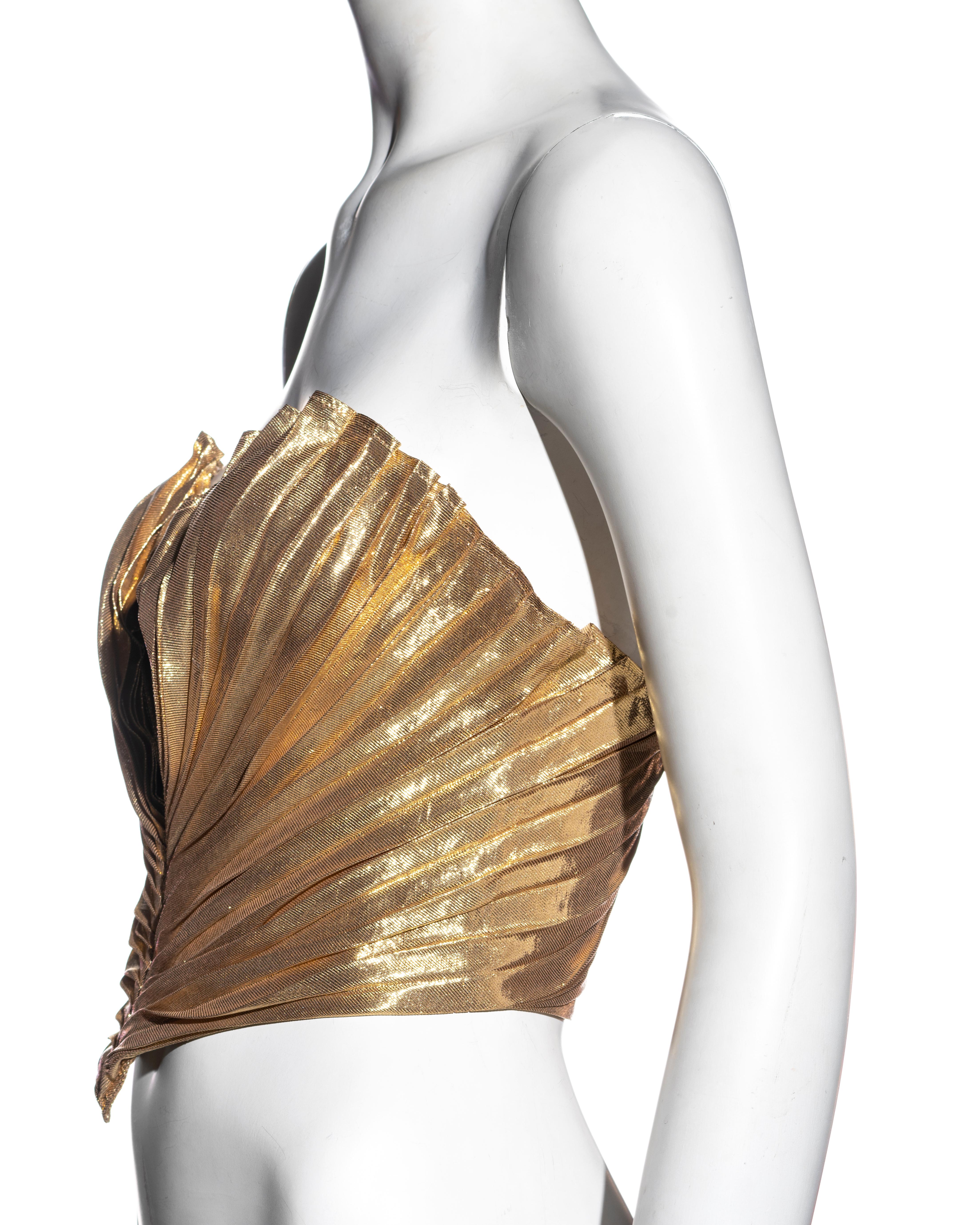 Thierry Mugler gold silk pleated strapless corset, ss 1985 1