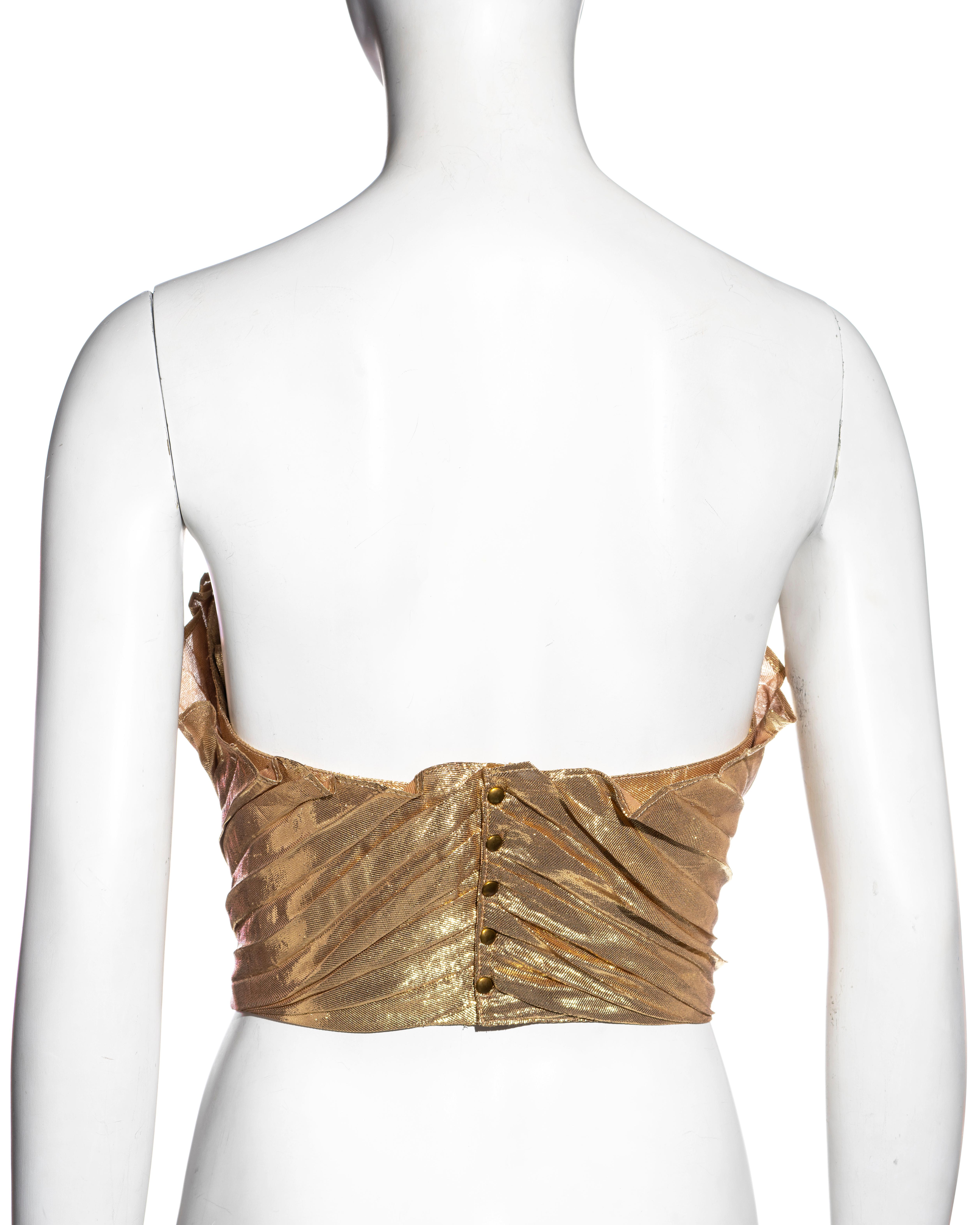 Thierry Mugler gold silk pleated strapless corset, ss 1985 2