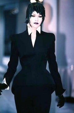 Thierry Mugler Gorgeous Jacket Black Drama Collar Jewel Pearl FW1996