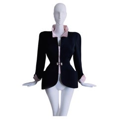 Retro Thierry Mugler Gorgeous Jacket Black Drama Collar Jewel Pearl FW1996