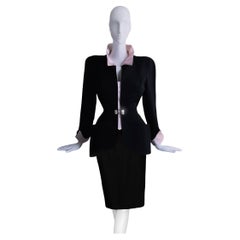 Thierry Mugler Gorgeous Suit Black Drama Collar Jewel Pearl FW 1996 Jacket Skirt