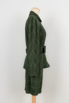 Thierry Mugler Green Tone Checked Combed Wool Suit Set 38FR, 1980s