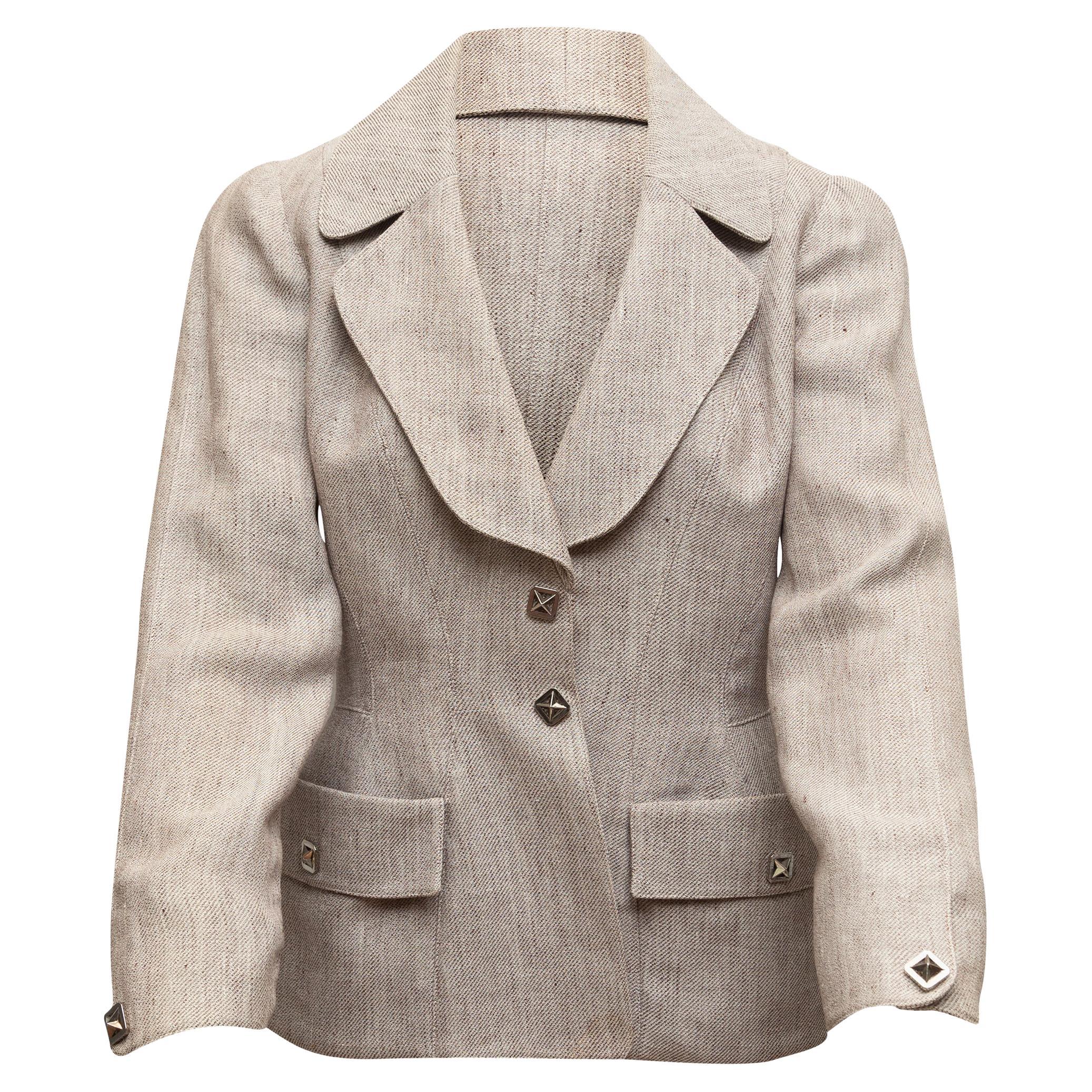 Burlap ( toile de jute ) suit jacket Thierry Mugler For Sale at 1stDibs