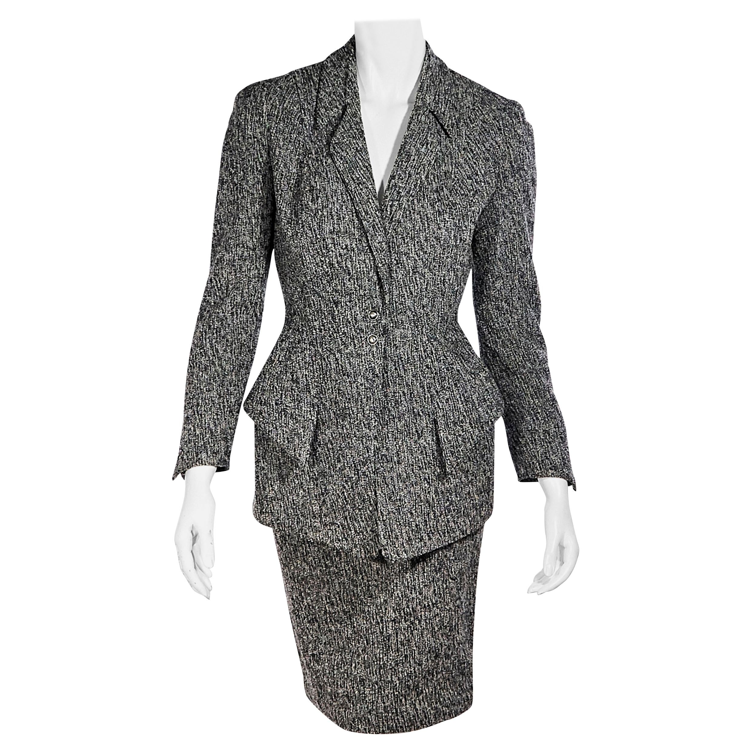 Thierry Mugler Grey Textured Skirt Suit Set