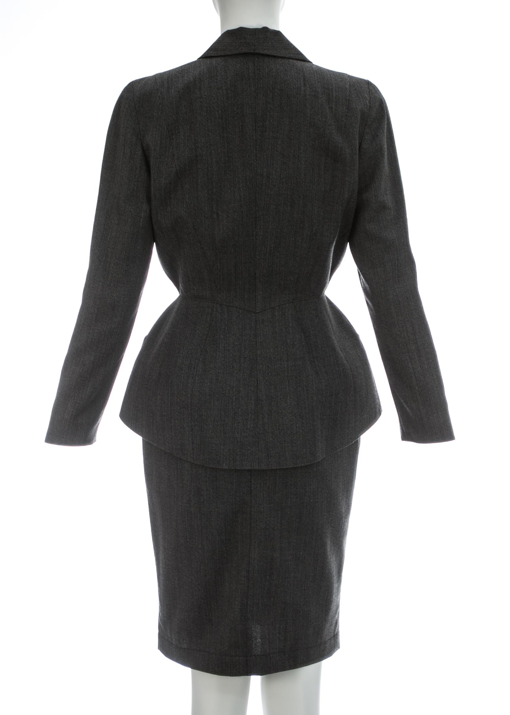 Black Thierry Mugler grey wool structured skirt suit, c. 1990s For Sale
