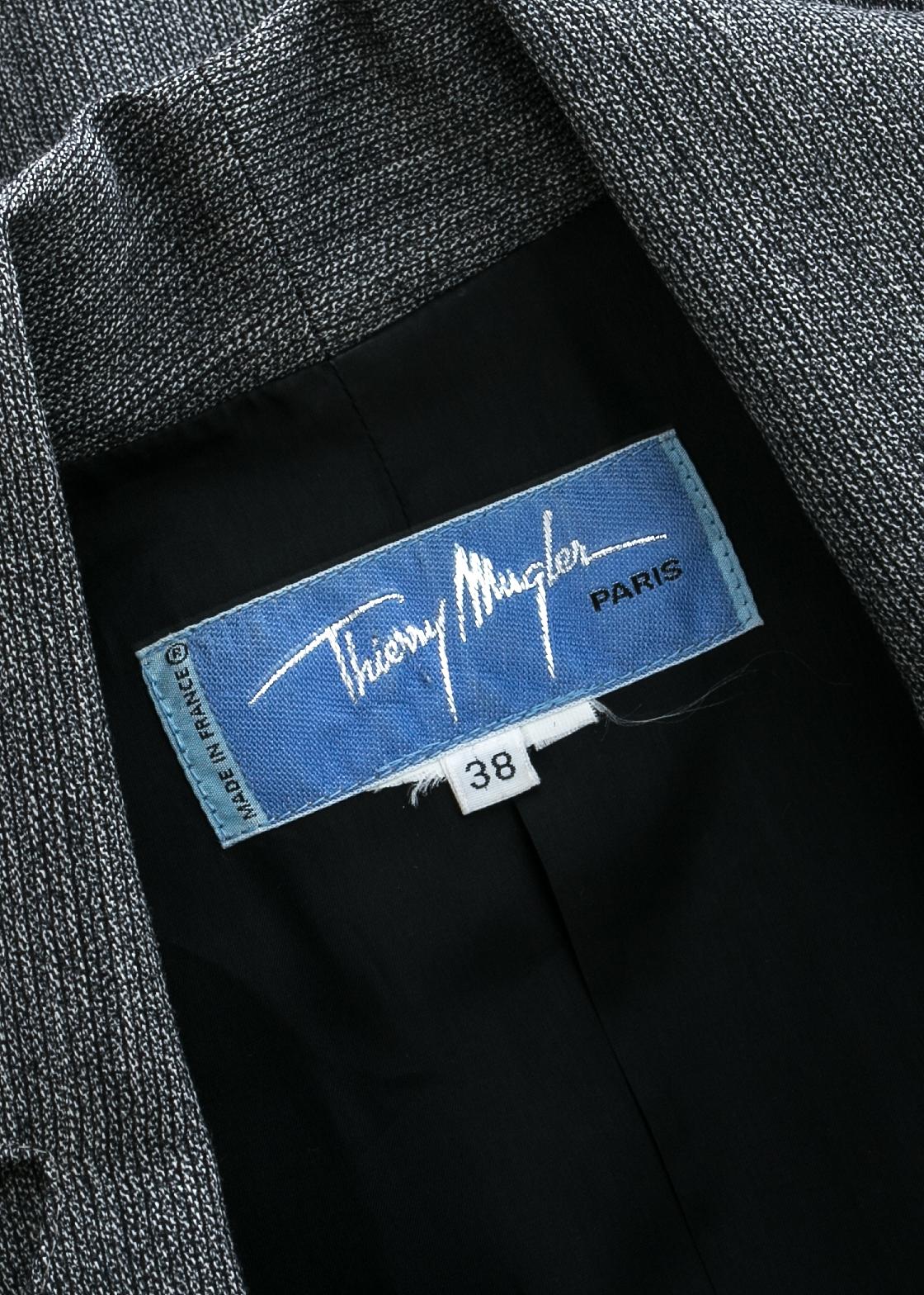 Thierry Mugler grey wool structured skirt suit, c. 1990s In Good Condition For Sale In London, GB