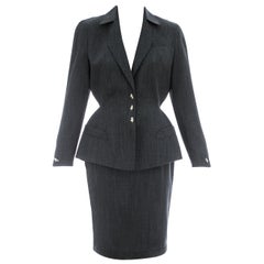 Thierry Mugler grey wool structured skirt suit, c. 1990s