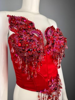 Thierry Mugler Haute Couture Red Rhinestone Adorned Bustier Corset, Fall 1992