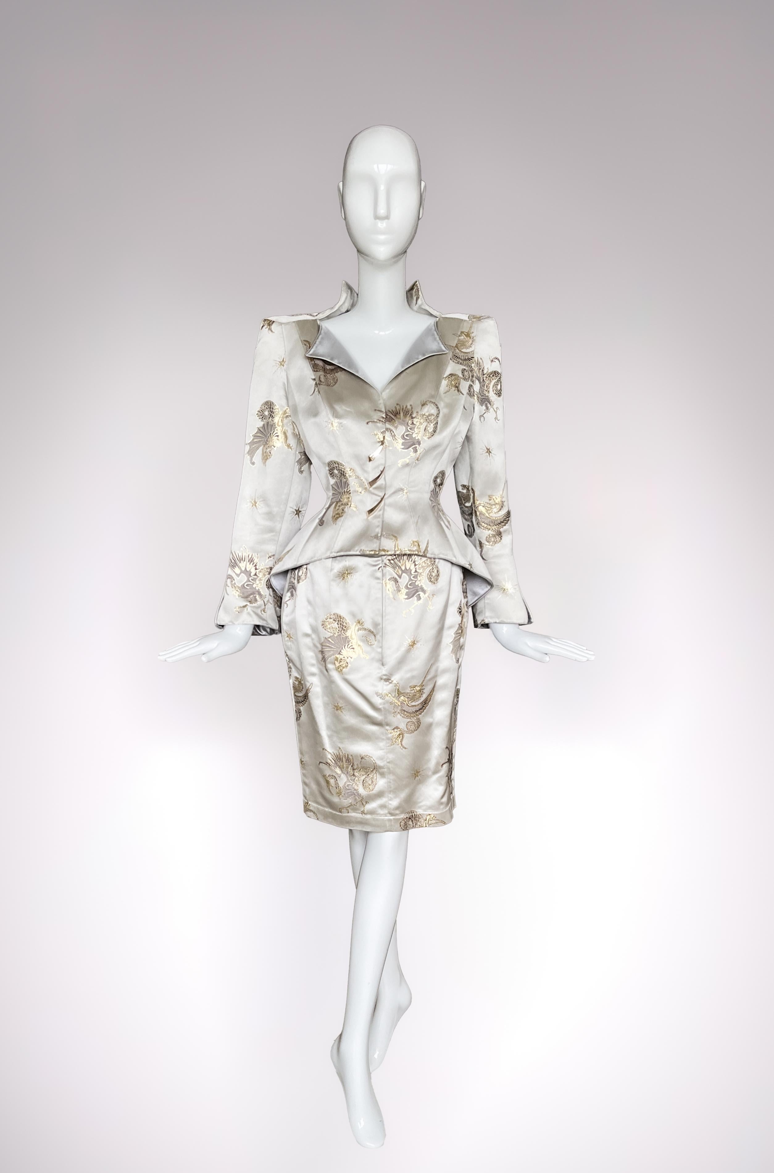 Thierry Mugler Holy Grail FW 1997 Rare Silk Suit Gold Jacket Skirt For Sale 6