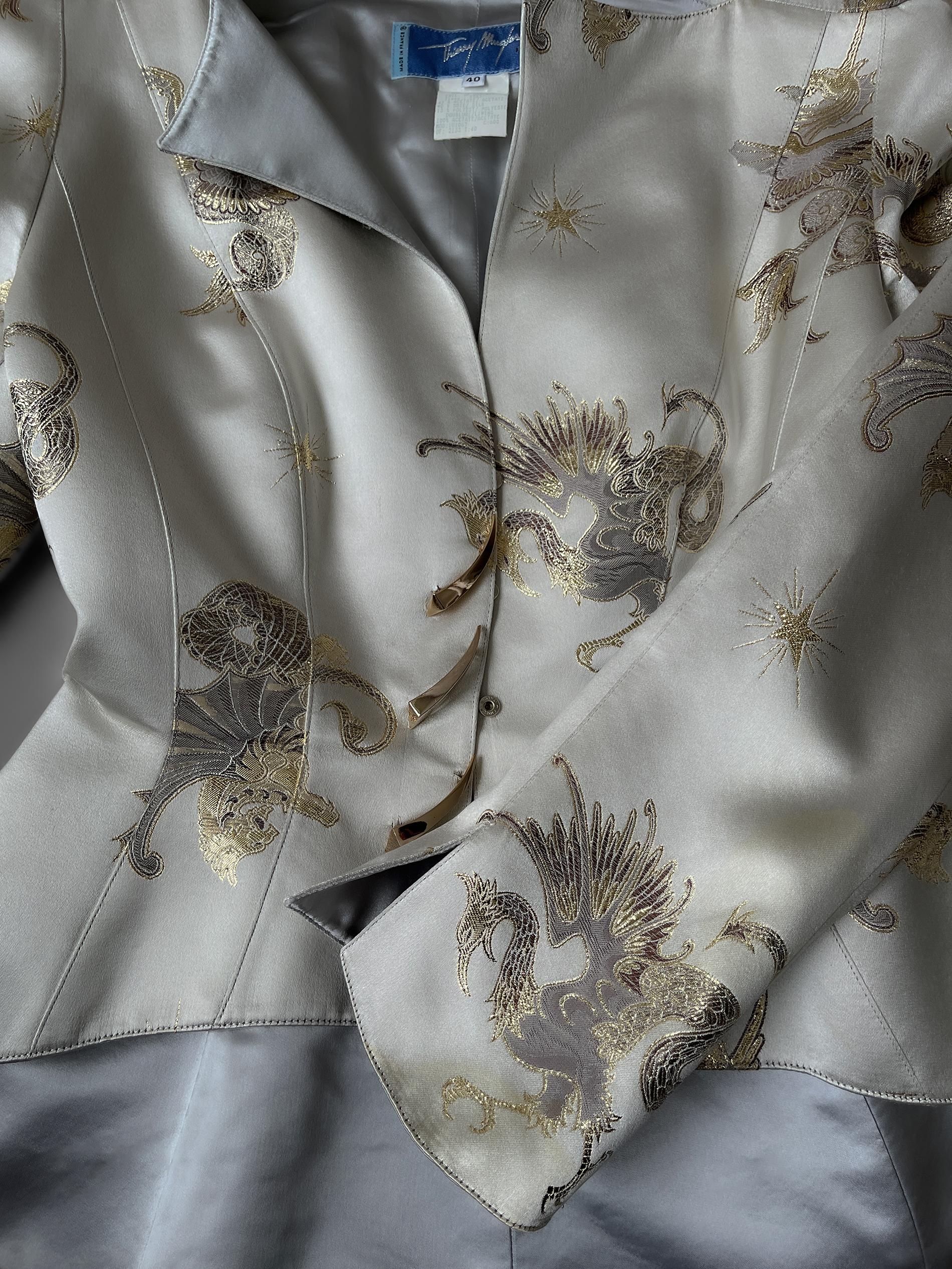 Thierry Mugler Holy Grail FW 1997 Rare Silk Suit Gold Jacket Skirt For Sale 13