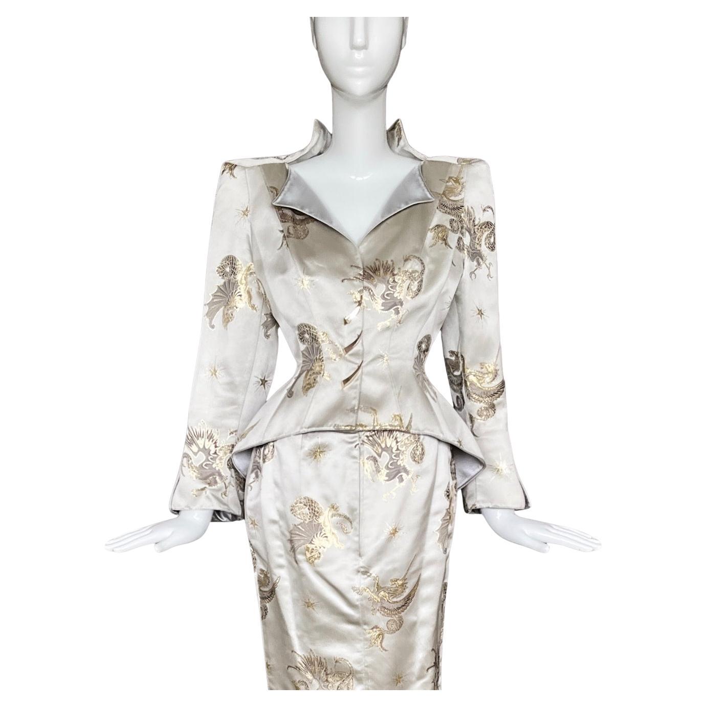Thierry Mugler Holy Grail, tailleur en soie dorée rare, automne-hiver 1997