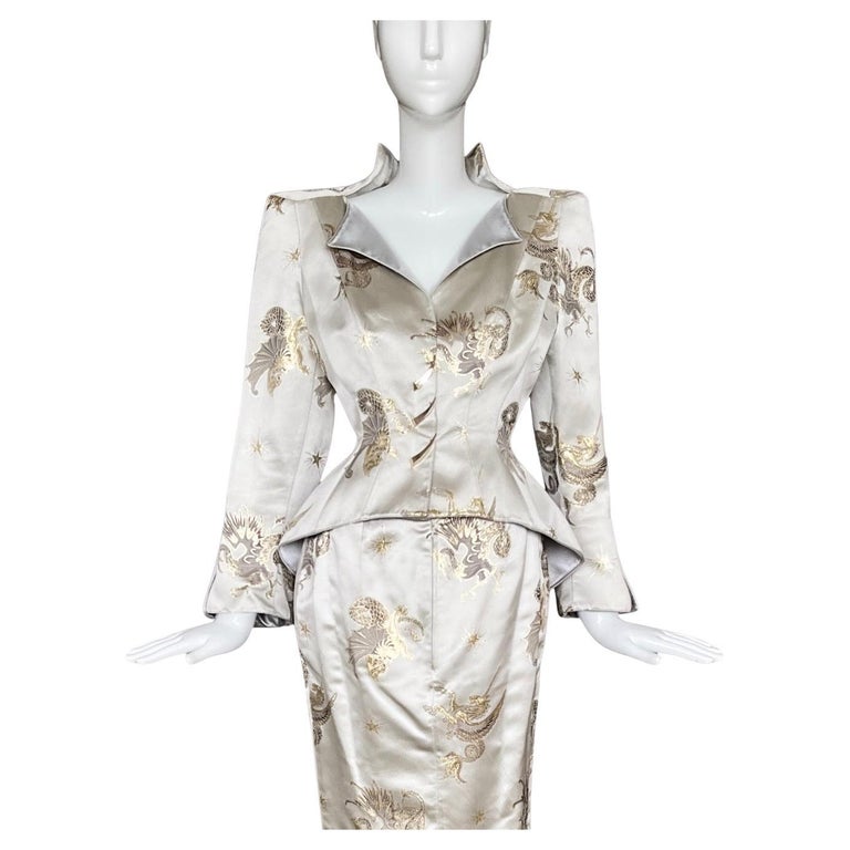Thierry Mugler Holy Grail FW 1997 Rare Silk Suit Gold Jacket Skirt For Sale  at 1stDibs