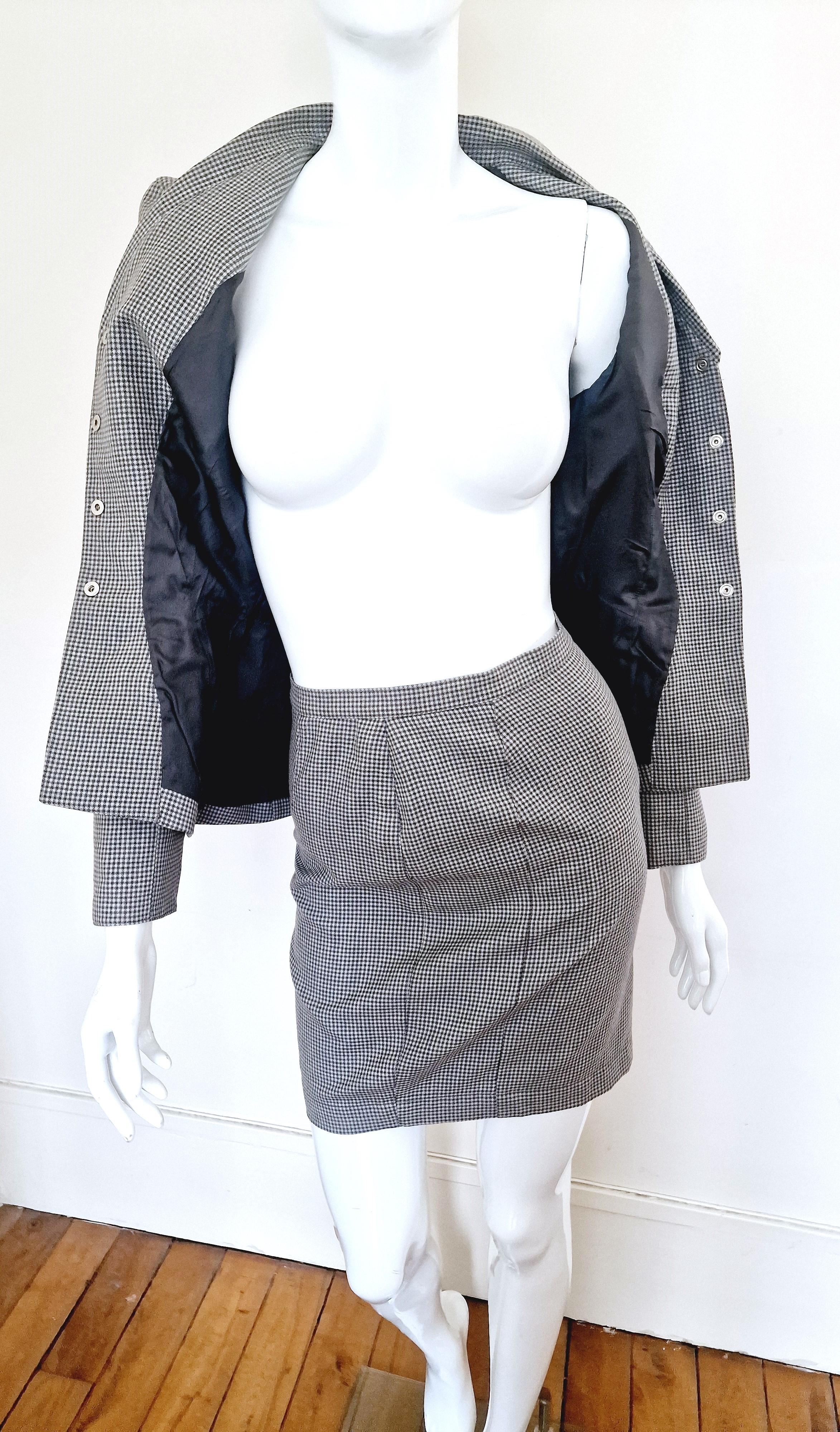 Thierry Mugler Houndstooth Check Evening Vampire XS Dress Set Jacket Skirt Suit For Sale 9